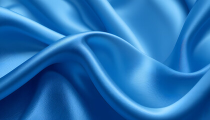 Fototapeta premium 4K Close-Up of Elegant Blue Silk Satin with Soft Flowing Waves, Ideal for Luxury Textile, Fashion, and Interior Design Projects.
