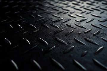 Textured black metal surface with a grainy powder coating, highlighting the rough tactile feel and subtle shadows across the plain dark background 