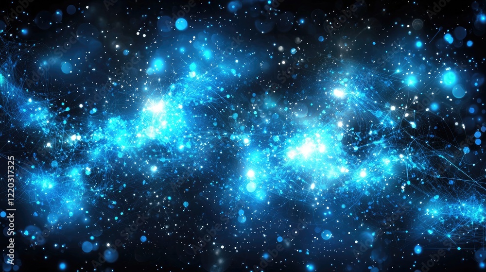 Aufkleber This abstract digital background features glowing particles and data streams in vibrant shades of blue and black, perfect for technology-themed designs or presentations.