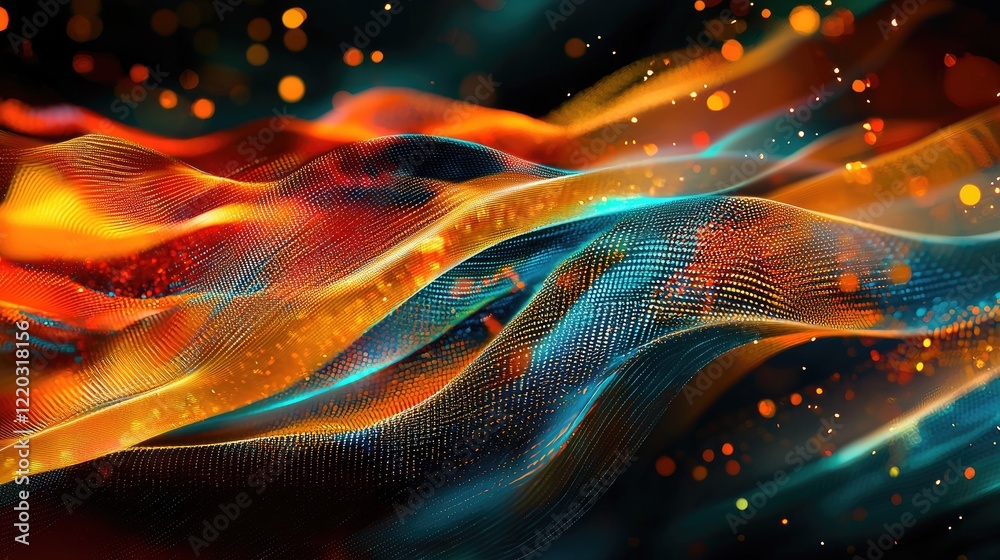Leinwandbilder captivating abstract digital art featuring colorful pixelated lights and a dynamic hyperspace effect