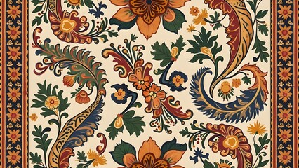 Rich Mughal Floral and Paisley Pattern Wallpaper Diamond Grids in Burgundy, Ochre, and Midnight Blue