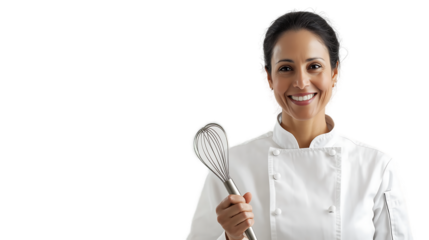 Smiling Female Chef Holding Whisk, Culinary Expertise, Food Preparation isolated on transparent background