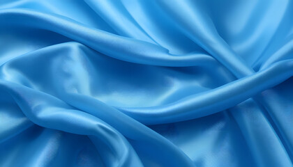 Obraz premium Luxurious Blue Silk Satin Fabric with Smooth Flowing Waves, High-Resolution 4K Close-Up, Perfect for Elegant Backgrounds, Fashion, and Textile Design.