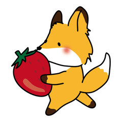 大きな苺を持っているキツネ