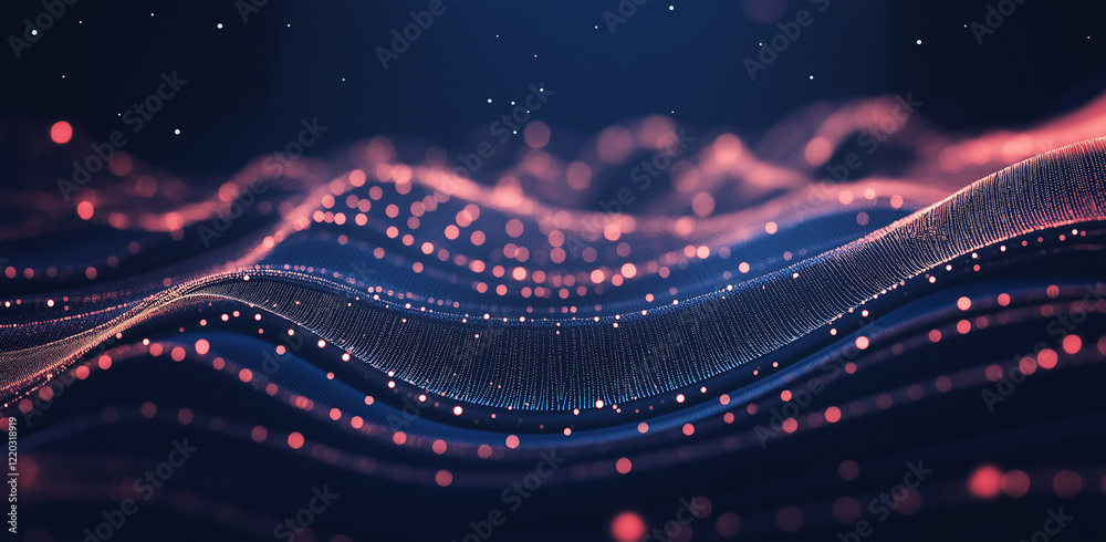 Poster experience the elegance of a wave of round, small particles flowing seamlessly in an abstract design