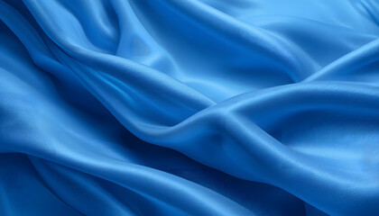 Obraz premium Luxurious Blue Silk Satin Fabric with Smooth Flowing Waves, High-Resolution 4K Close-Up, Perfect for Elegant Backgrounds, Fashion, and Textile Design.