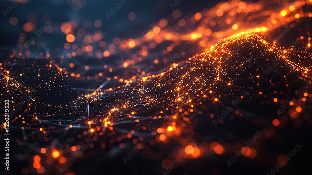 Aufkleber A visually striking abstract depiction of a network structure featuring glowing nodes and lines on a dark background, symbolizing data connections and technological advan