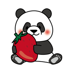 大きな苺を持っているパンダ