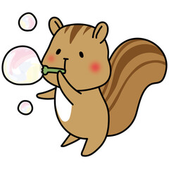 シャボン玉で遊ぶリス