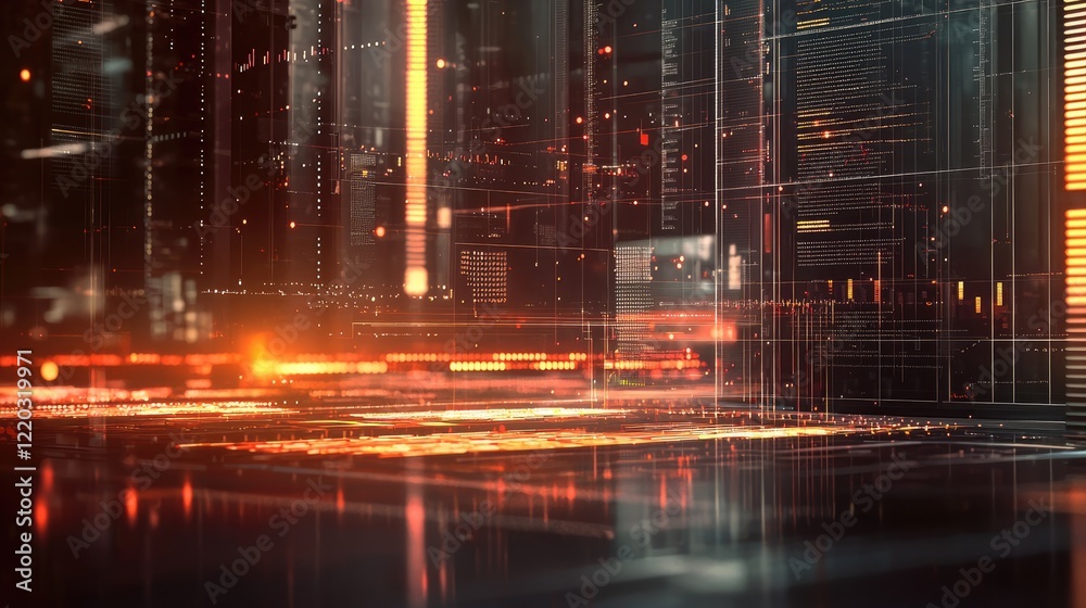 Poster Explore a futuristic digital background showcasing data visualizations, graphs, and charts that represent trends and statistics for various industries and analysis.