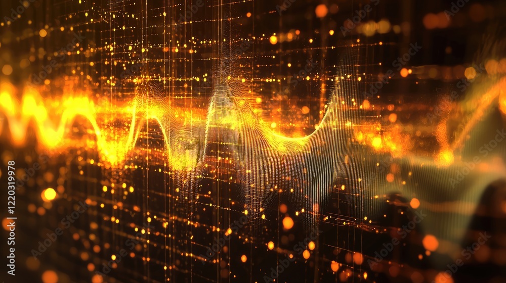 Aufkleber Explore the captivating abstract representation of sound waves, featuring colorful lines and glowing points creating a rhythmic and dynamic visual experience.