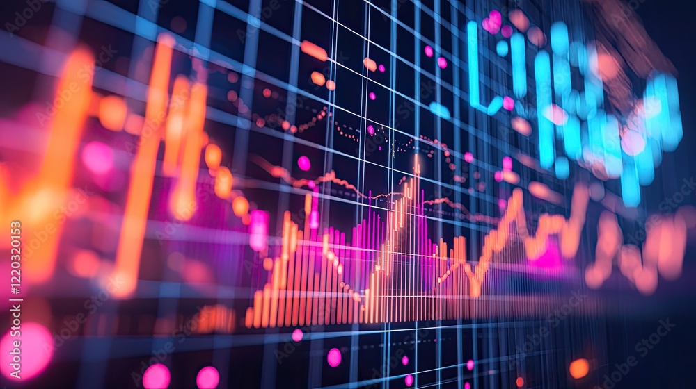 Poster Explore a futuristic digital background showcasing data visualizations, graphs, and charts that represent trends and statistics for various industries and analysis.