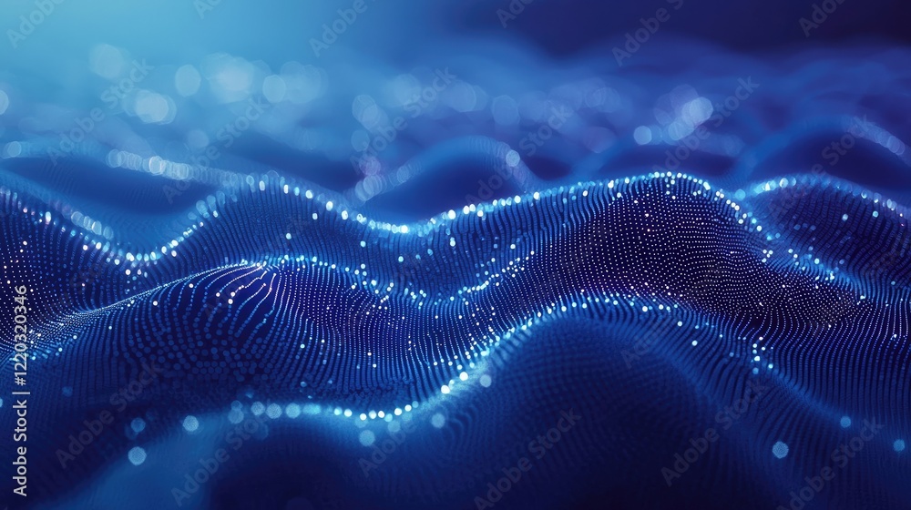 Aufkleber Discover a stunning abstract digital background featuring glowing dots and lines that symbolize data connection and networking in a captivating blue gradient.