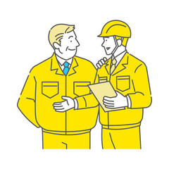 作業員の新入社員と上司が打ち合わせ