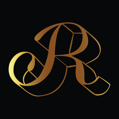Elegant Gold Gradient Letter R Monogram on Black Background
