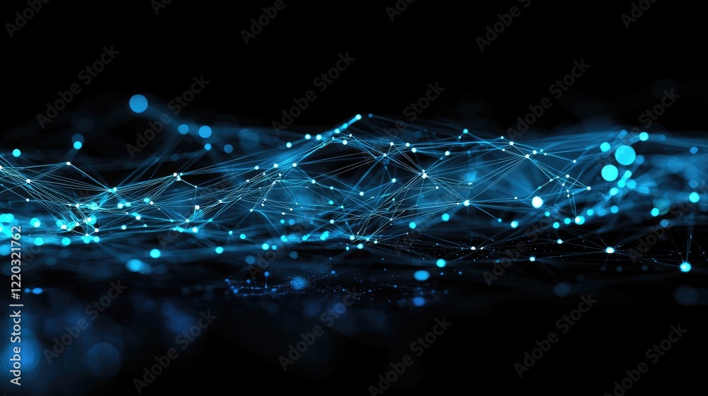 Poster This abstract technology background features vibrant neon blue lines and circuits, illustrating concepts of digital connectivity and innovation in a sleek, futuristic des