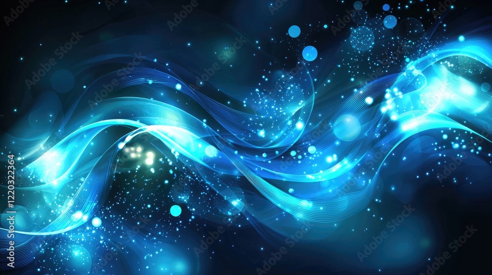 Leinwandbilder This abstract digital background features dynamic glowing lines and dots in blue, symbolizing the concepts of technology, connectivity, and modern design in a digital lan