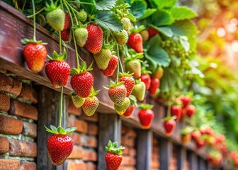 Vertical strawberry gardening: maximize space with hanging and wall planters, capturing macro photography moments.