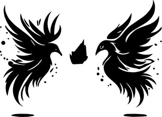 Black and white theme phoenix bird illustration