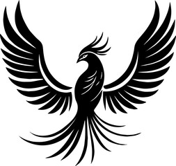 Black and white theme phoenix bird illustration