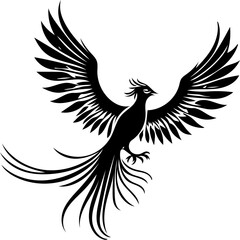 Black and white theme phoenix bird illustration