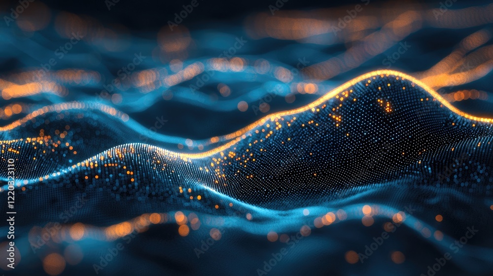 Poster Experience a mesmerizing abstract digital background featuring glowing lines and data streams that evoke a futuristic cityscape at night. Perfect for tech-themed projects