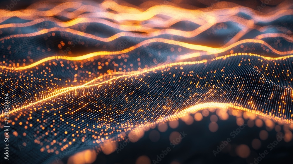 Poster Experience a mesmerizing abstract digital background featuring glowing lines and data streams that evoke a futuristic cityscape at night. Perfect for tech-themed projects