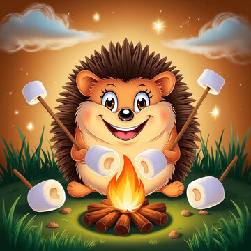 hedgehog playing mashmellow in the forest