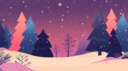 Winter landscape with pine trees and snowfall