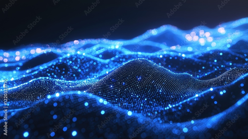 Poster experience a captivating futuristic digital landscape filled with blue glowing data streams, evoking
