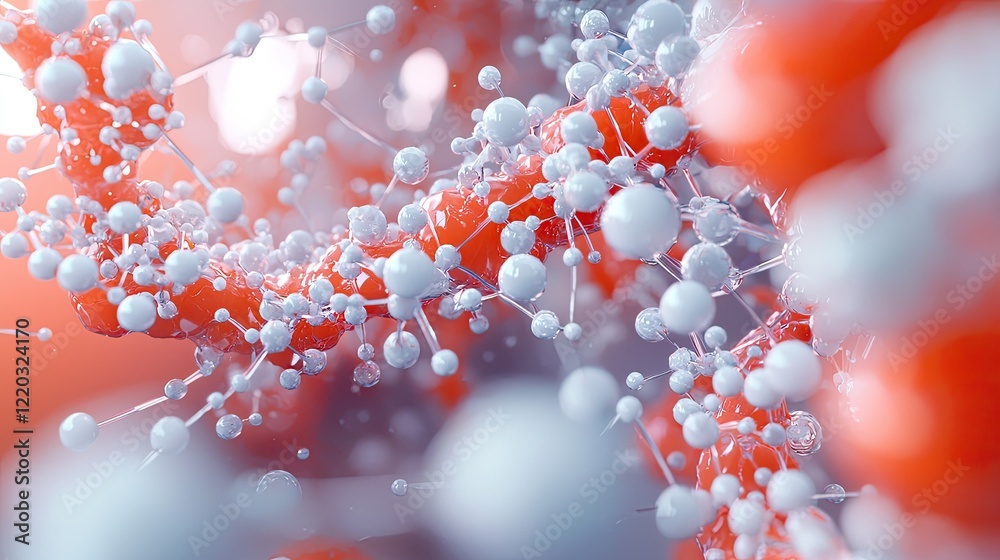 Poster Explore a captivating digital representation showcasing DNA strands and molecular structures, combining science and technology in a visually stunning composition.