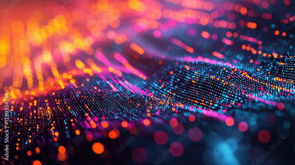 Poster experience a stunning futuristic cityscape featuring a vibrant digital matrix with streaming data li
