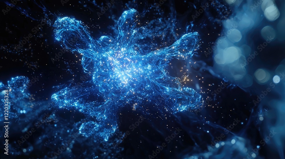 Aufkleber explore a stunning 3d visualization of a molecular structure with a glowing blue hue, illustrating a