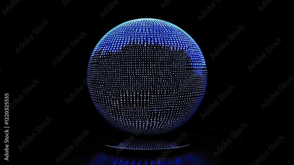 Aufkleber A stunning digital representation of a globe with binary code patterns and blue lighting on a dark background, perfect for themes of technology, innovation, and data visu