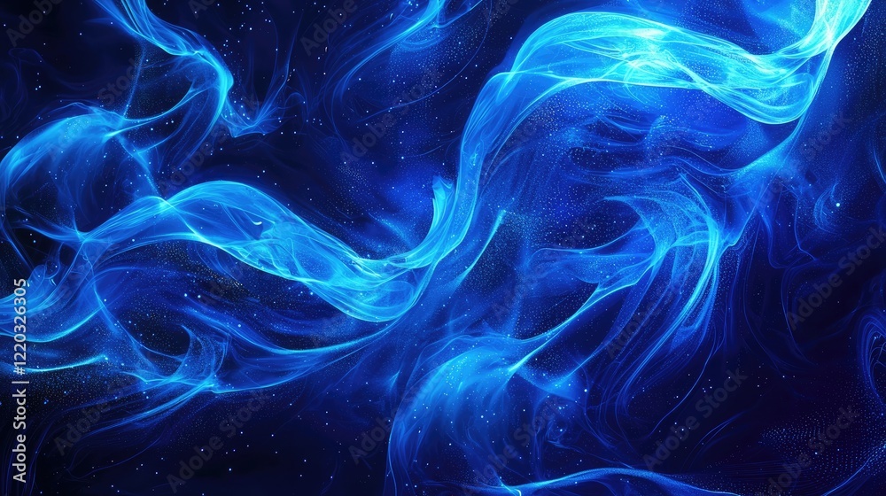 Poster Vibrant abstract blue digital background featuring dynamic data streams and light effects, perfect for technology and innovation visuals in various projects.