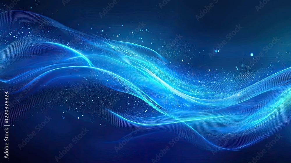 Poster Vibrant abstract blue digital background featuring dynamic data streams and light effects, perfect for technology and innovation visuals in various projects.