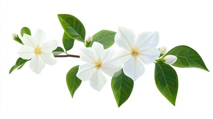 Fototapeta premium Elegant White Gardenia Branch with Lush Green Leaves