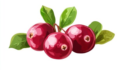 Obraz premium Vibrant Cranberries with Lush Green Leaves: A Delightful Still Life