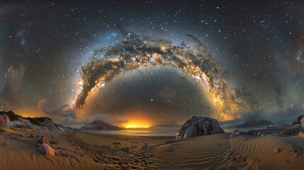 Breathtaking Milky Way Galaxy Over Serene Desert Landscape at Night