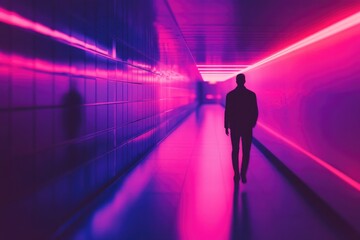 Person walking down long hallway