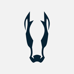 Dog doberman minimalist logo. Simple negative space animal design. Isolated with soft background.