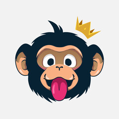 Funny funky monkey crown . Pop Art logo. Colorful design with soft background. Abstract vector illustration. Isolated black background for t-shirt, poster, clothing, merch, apparel, badge design