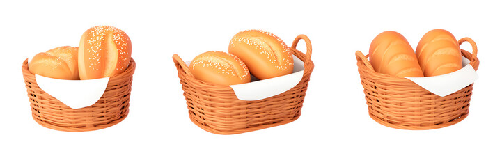 Three wicker baskets brimming with freshly baked bread, a delightful bakery scene!