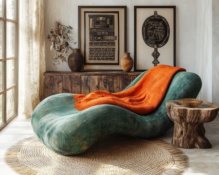 Generative AI, Afrocentric-Inspired Lounge with Earthy Tones and Cultural Accents