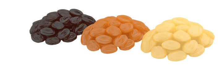Sweet Delights: A colorful trio of raisins, dark, golden, and light.
