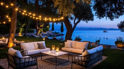 Obraz premium Cozy Seaside Seating Area with Authentic Atmosphere