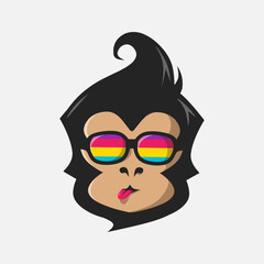 Funny funky monkey graphic art . Pop Art logo. Colorful design with soft background. Abstract vector illustration. Isolated black background for t-shirt, poster, clothing, merch, apparel, badge design