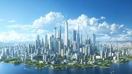 Naklejka premium Modern city skyline with skyscrapers and blue sky background