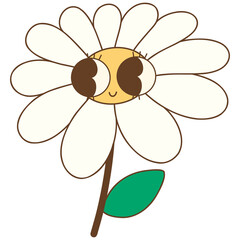 Cute cartoon daisy flower with big eyes and smiling face
