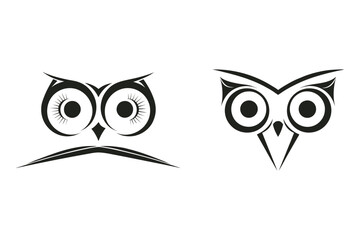 a logo of an owl with large, abstract eyes shaped like glowing orbs